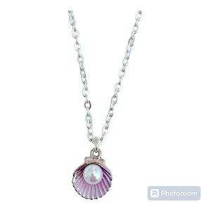 Bella pink pearl seashell handcrafted silver plated charm necklace